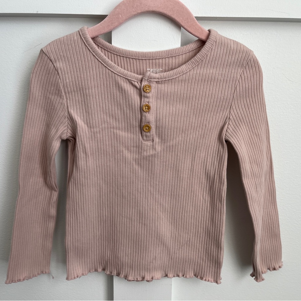 Little Co. Pink Ribbed Tee Toddler Girl Long Sleeve 2T